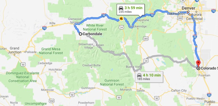 2-15 Carbondale, Colorado 81623 to Colorado Springs, Colorado - Google Maps