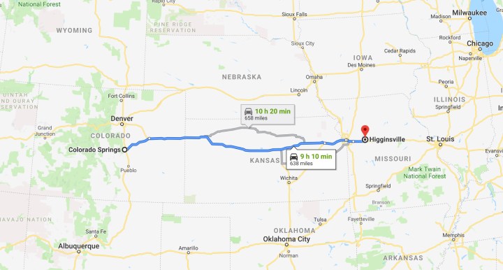 Colorado Springs, Colorado to Higginsville, Missouri 64037 - Google Maps