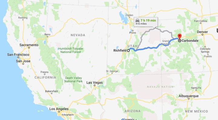 Pic 2-5 Richfield, Utah 84701 to Carbondale, Colorado 81623 - Google Maps