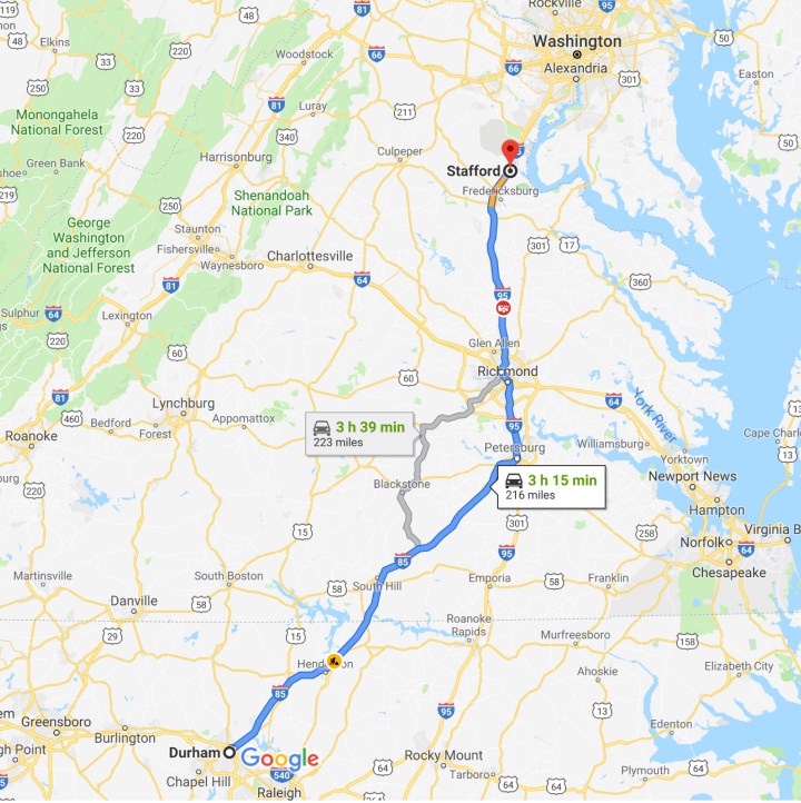 Durham, North Carolina to Stafford, Virginia 22554 - Google Maps