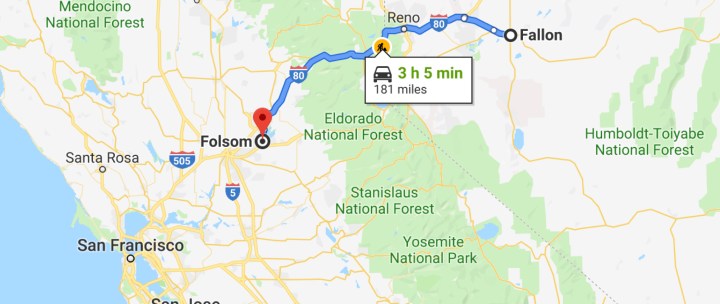 Fallon, Nevada 89406 to Folsom, California - Google Maps