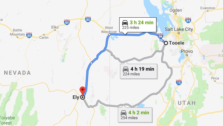Tooele, Utah 84074 to Ely, Nevada 89301 - Google Maps